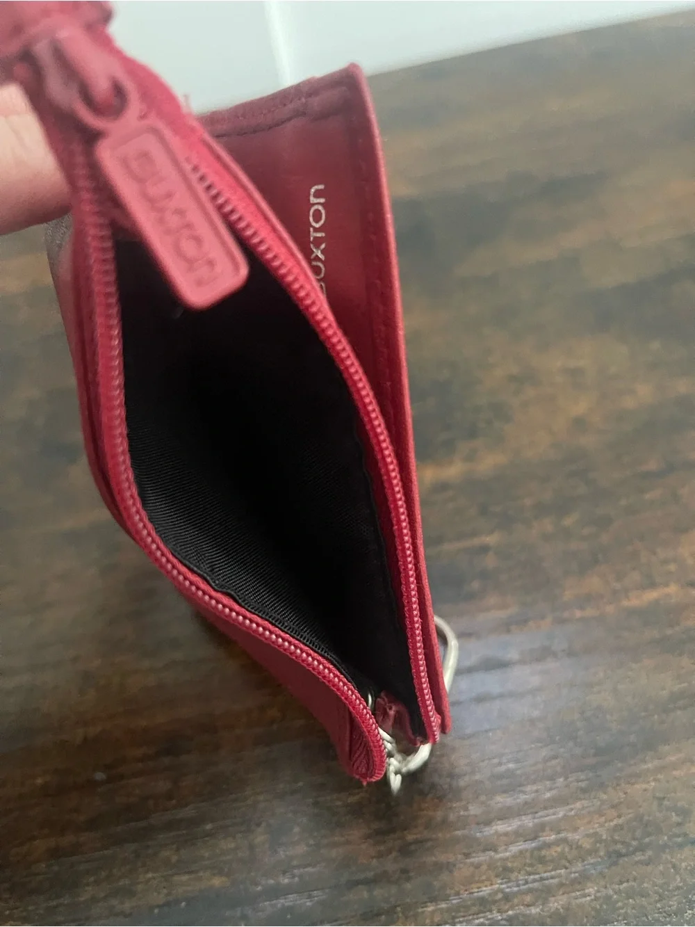 Buxton Red Leather Zip Coin Pouch with Key Clip
